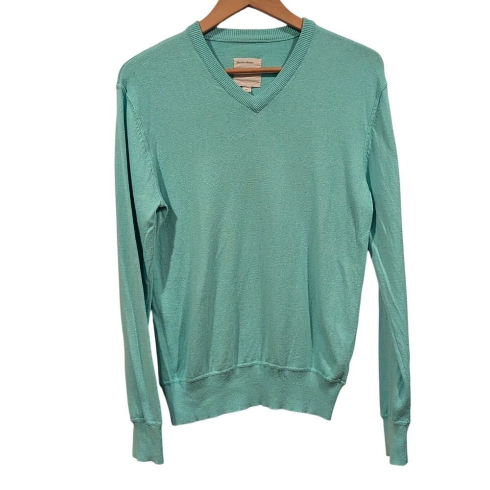 life after denim Mens V Neck Sweater Aqua‎ Blue Cotton Cashmere Blend Size M